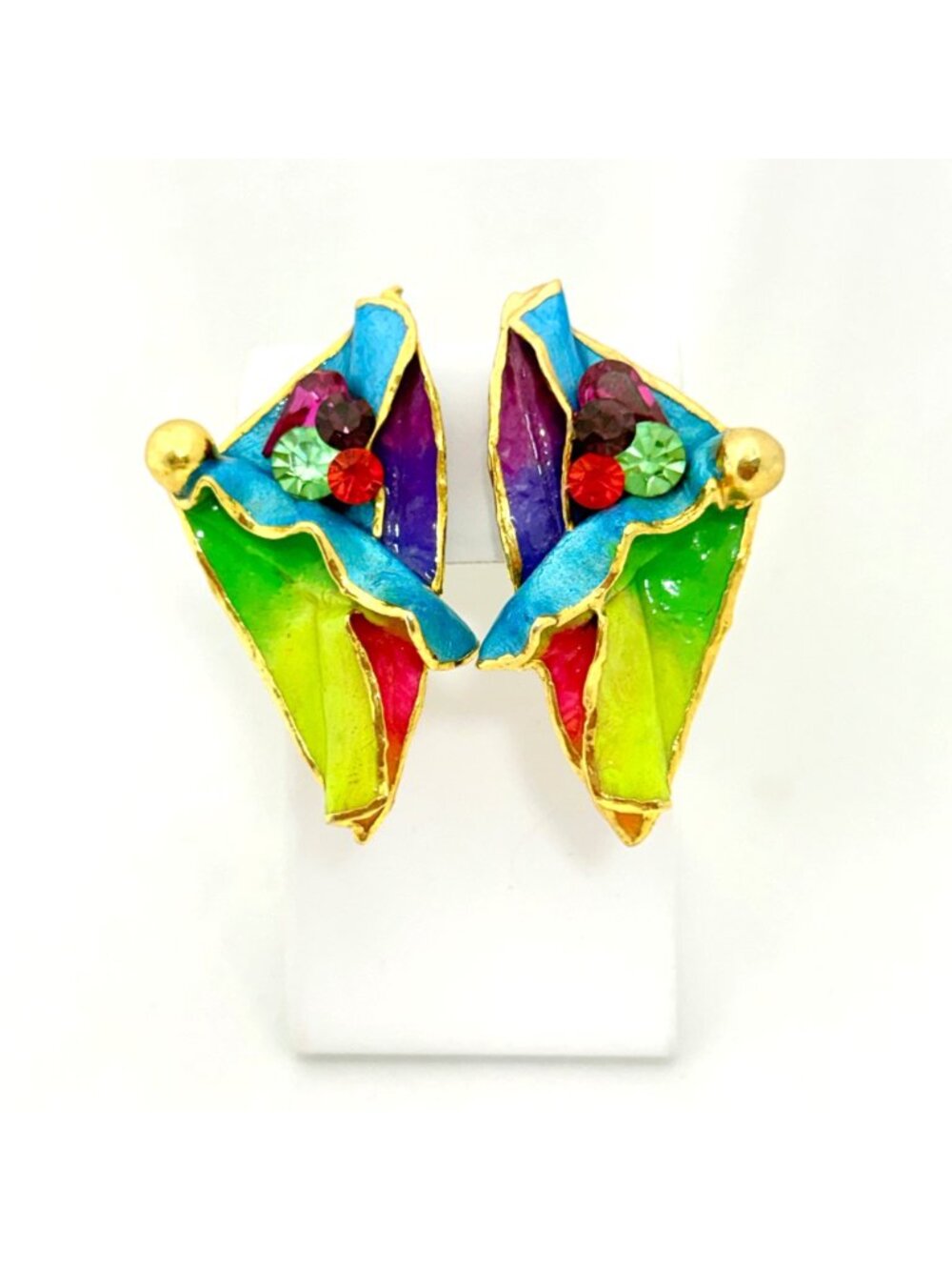 Vintage Amy Lacombe One of a Kind Chunky Modernist Colorful Clip Earrings